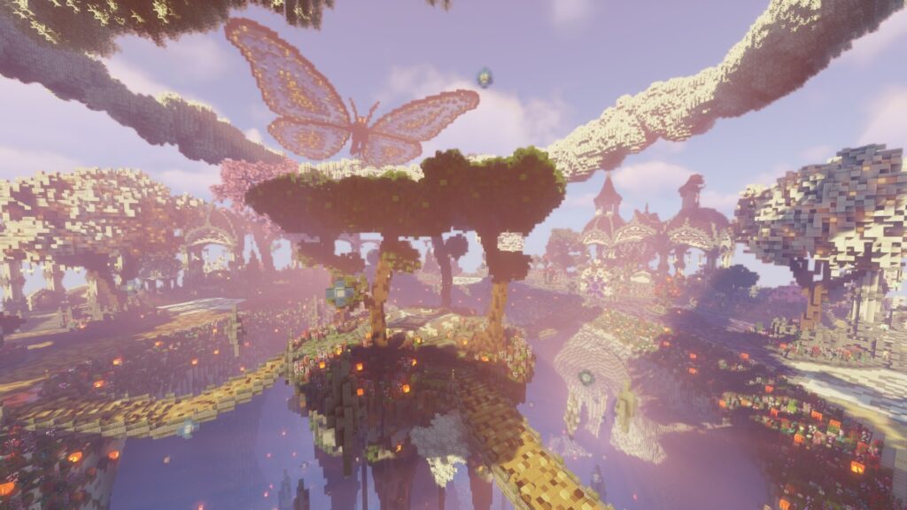 spawn serveur minecraft creatif avec île volante au centre