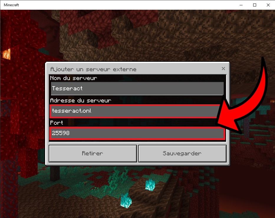 menu minecraft bedrock ajout ip port